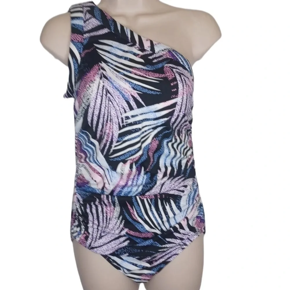 Swim Solutions Women's Swimwear Purple One-Shoulder One Piece Swimsuit - Picture 5 of 12
